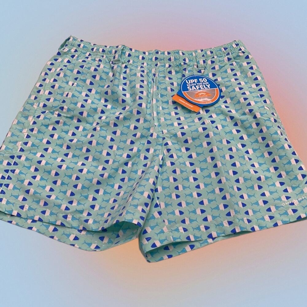 COLUMBIA PFG Men’s Large Blue Water Shorts Swimsuit Fish Print